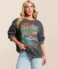 Tops | Merch Traffic '69 Ford Mustang Oversized Pullover Washed Black
