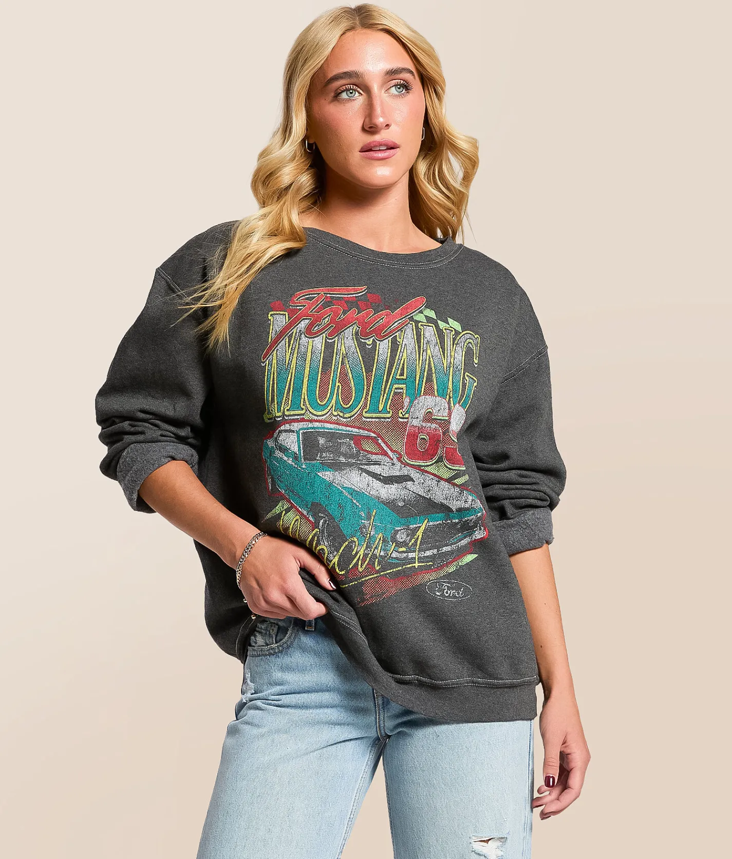 Tops | Merch Traffic '69 Ford Mustang Oversized Pullover Washed Black