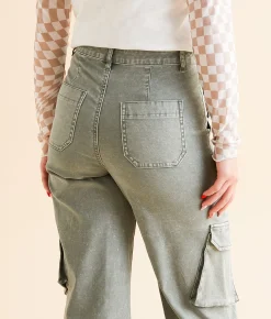 Gilded Intent 90's Wide Leg Cargo Stretch Pant Agave Green Outlet