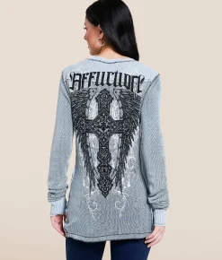 Tops | Affliction Arctic Light Thermal Ashley Blue Lava Wash