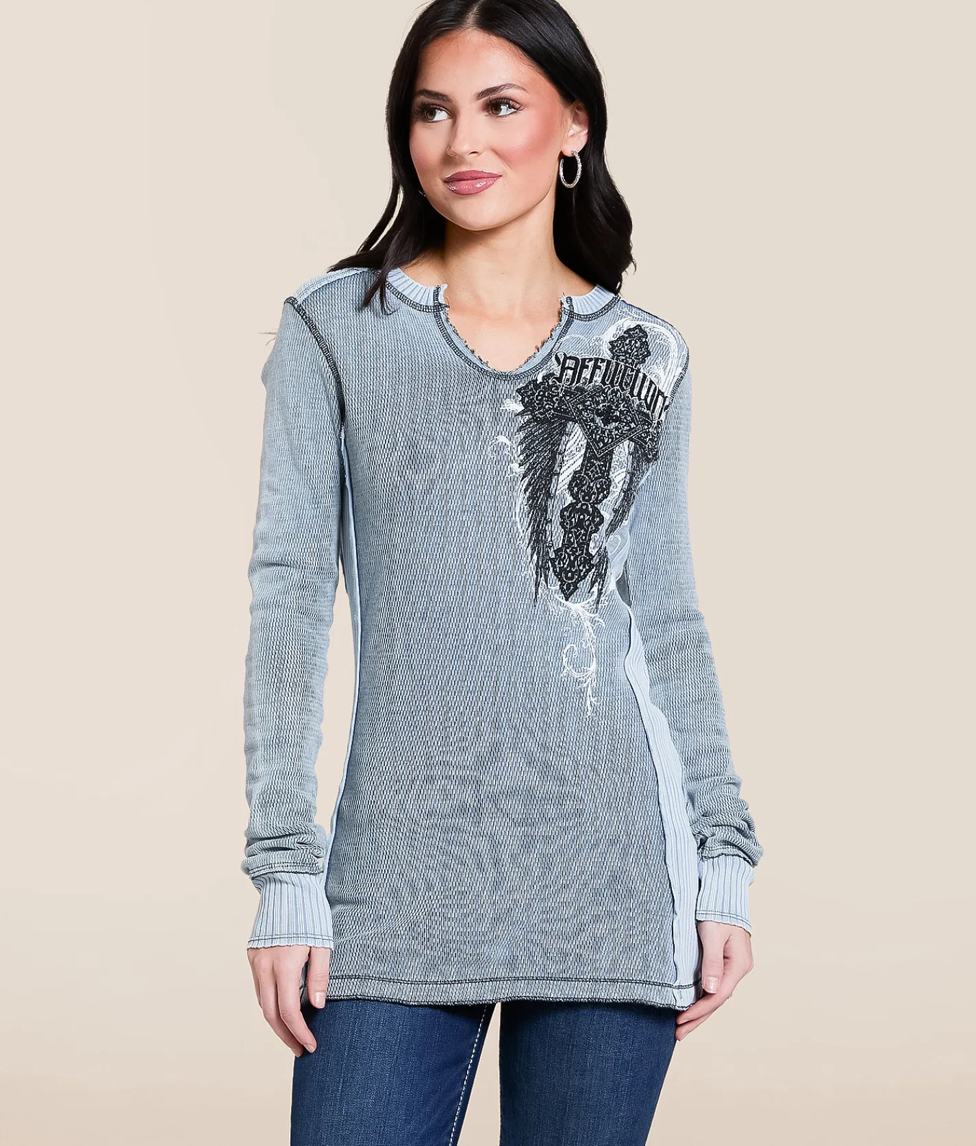 Tops | Affliction Arctic Light Thermal Ashley Blue Lava Wash