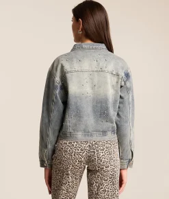 Azalea Wang Arendelle Rhinestone Denim Jacket Medium Wash New