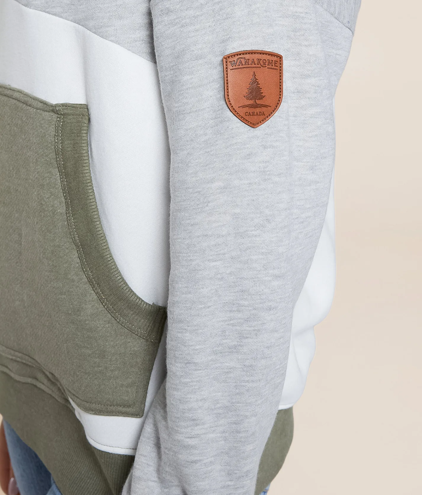 Wanakome Ariel Color Block Hooded Sweatshirt Light Heather Grey Mix Clearance