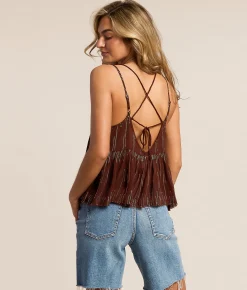 Free People Ariel Rhinestone Tank Top Warm Chocolate New