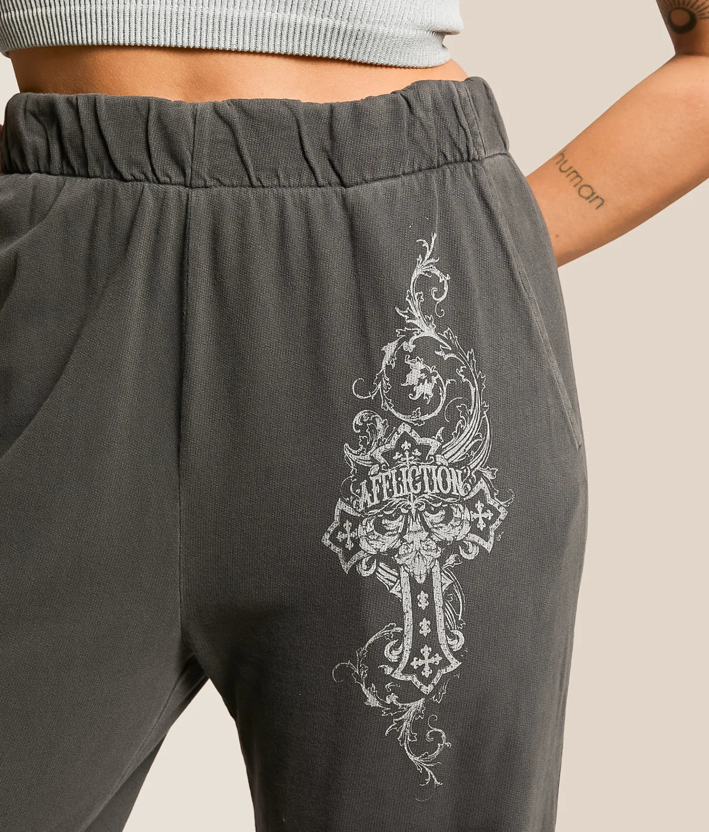 Bottoms | Affliction Aristocrat Wide Leg Pant Volcanic Ash Pigment Dye