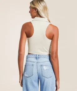 Gameday SOCIAL® Arkansas Collared Cropped Tank Top Oatmeal Hot