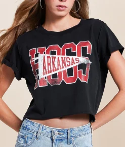 Gameday SOCIAL® Arkansas Hogs Cropped T-Shirt Black Online