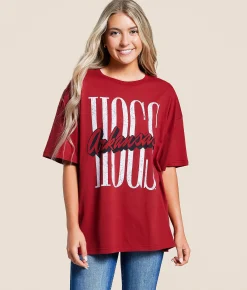 Tops | Gameday SOCIAL® Arkansas Hogs Oversized T-Shirt Crimson