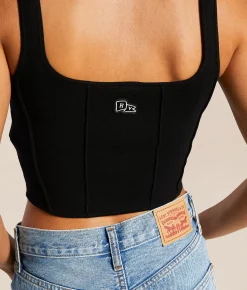 HYPE AND VICE Arkansas Razorbacks Corset Cropped Tank Top Black