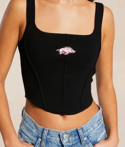 HYPE AND VICE Arkansas Razorbacks Corset Cropped Tank Top Black