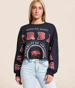Tops | Gameday SOCIAL® Arkansas Razorbacks Cropped Pullover Black