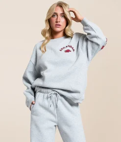 HYPE AND VICE Arkansas Razorbacks Oversized Pullover Heather Grey Discount