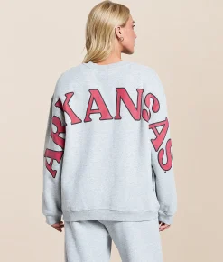 HYPE AND VICE Arkansas Razorbacks Oversized Pullover Heather Grey Discount