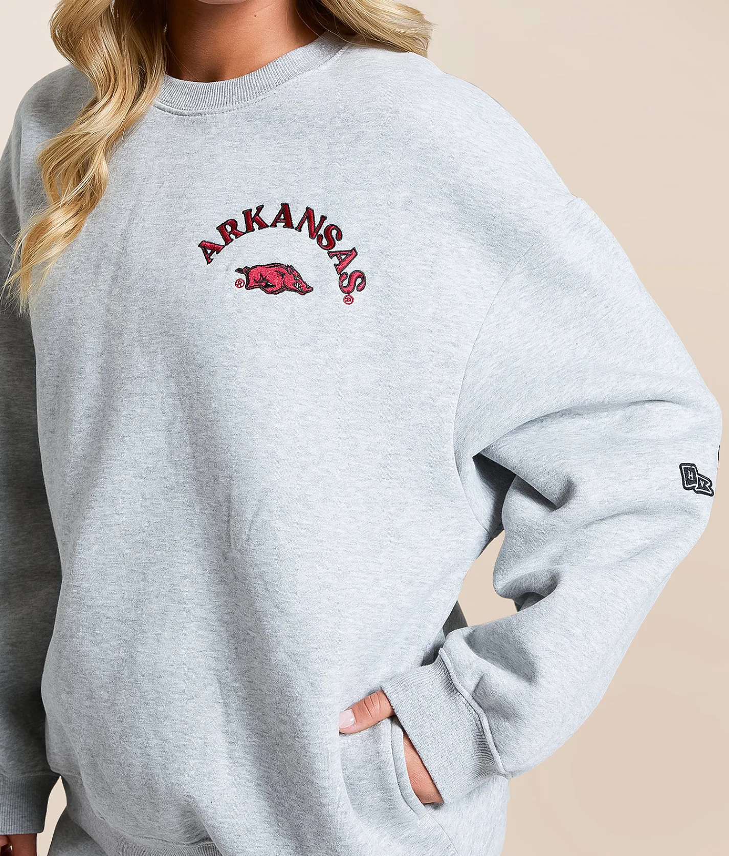 HYPE AND VICE Arkansas Razorbacks Oversized Pullover Heather Grey Discount