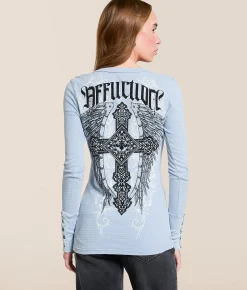 Tops | Affliction Artic Light Thermal Henley Ashley Blue Lava Wash