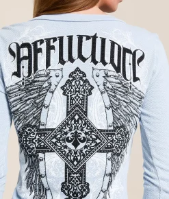 Tops | Affliction Artic Light Thermal Henley Ashley Blue Lava Wash