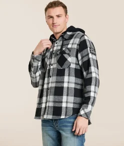 Howitzer Ashes Hooded Flannel Shirt Black Grey White New