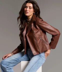 BKE Asymmetrical Faux Leather Moto Jacket Andora