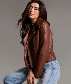 BKE Asymmetrical Faux Leather Moto Jacket Andora