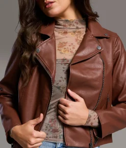 BKE Asymmetrical Faux Leather Moto Jacket Andora