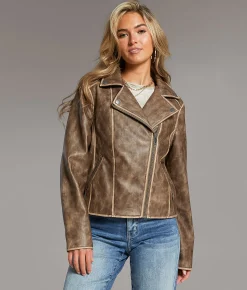 Coats & Jackets | BKE Asymmetrical Faux Leather Moto Jacket Brown