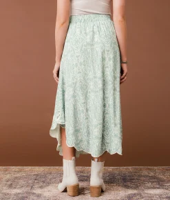 Gimmicks Asymmetrical Scalloped Midi Skirt Green White
