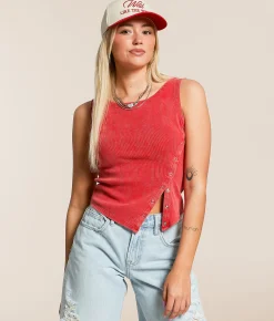 Gilded Intent Asymmetrical Tank Top Chinese Red Hot