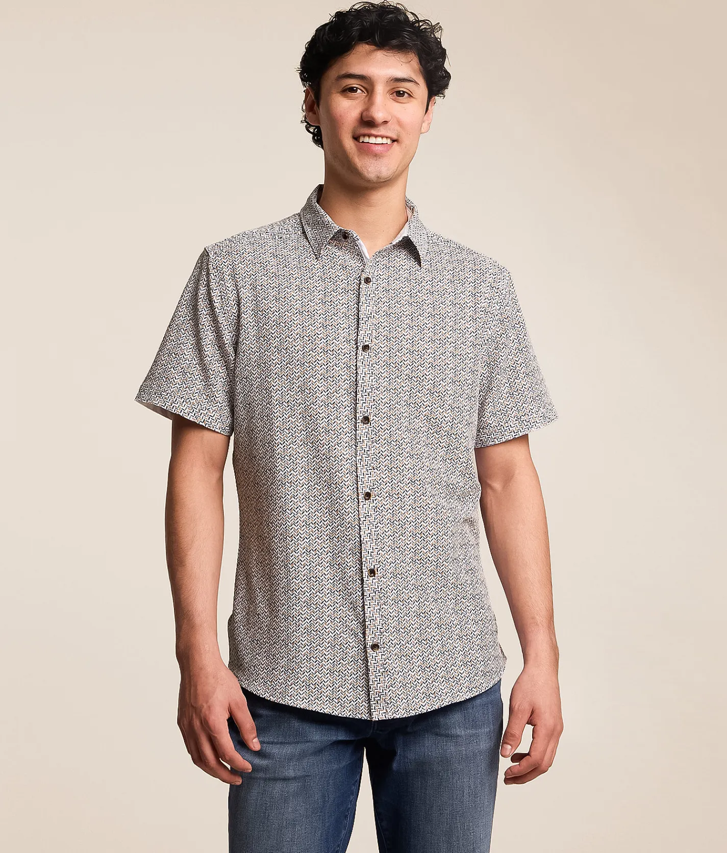 J.B. Holt Athletic Performance Stretch Shirt White Brown Navy Discount