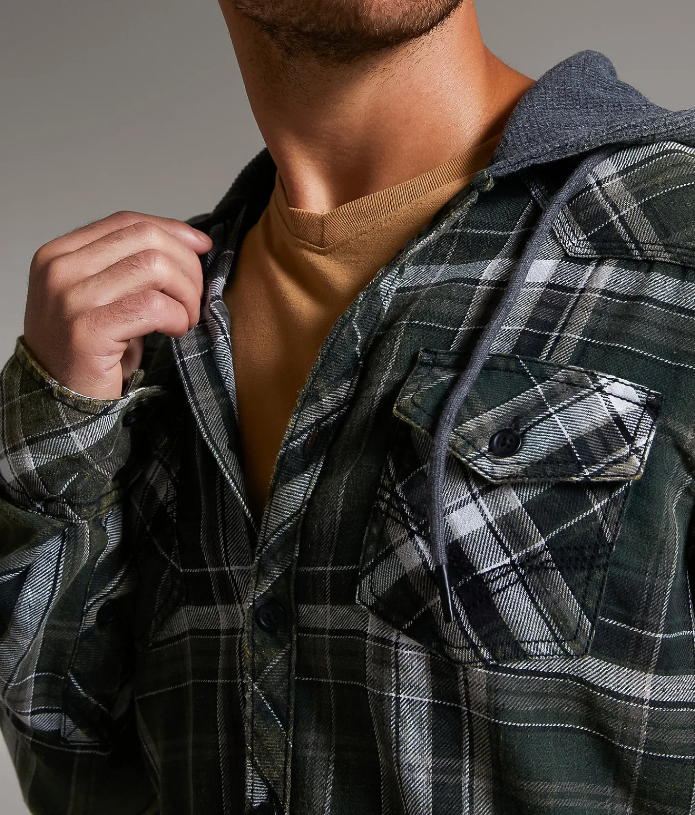 BKE Vintage Athletic Plaid Hooded Shirt Green Hot