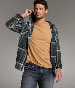 BKE Vintage Athletic Plaid Hooded Shirt Green Hot
