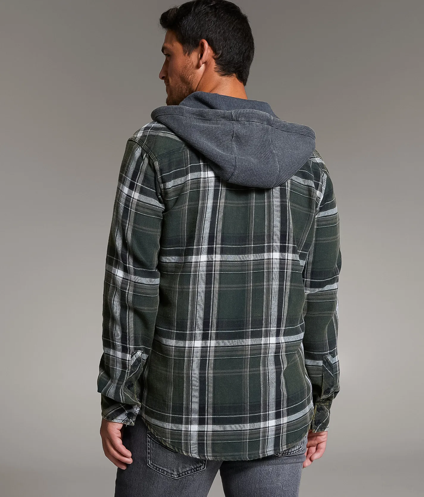 BKE Vintage Athletic Plaid Hooded Shirt Green Hot
