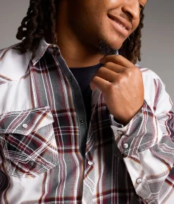 BKE Athletic Plaid Shirt White Navy Burgundy