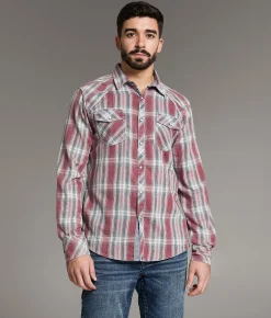 Tops | BKE Vintage Athletic Plaid Shirt Red Navy White