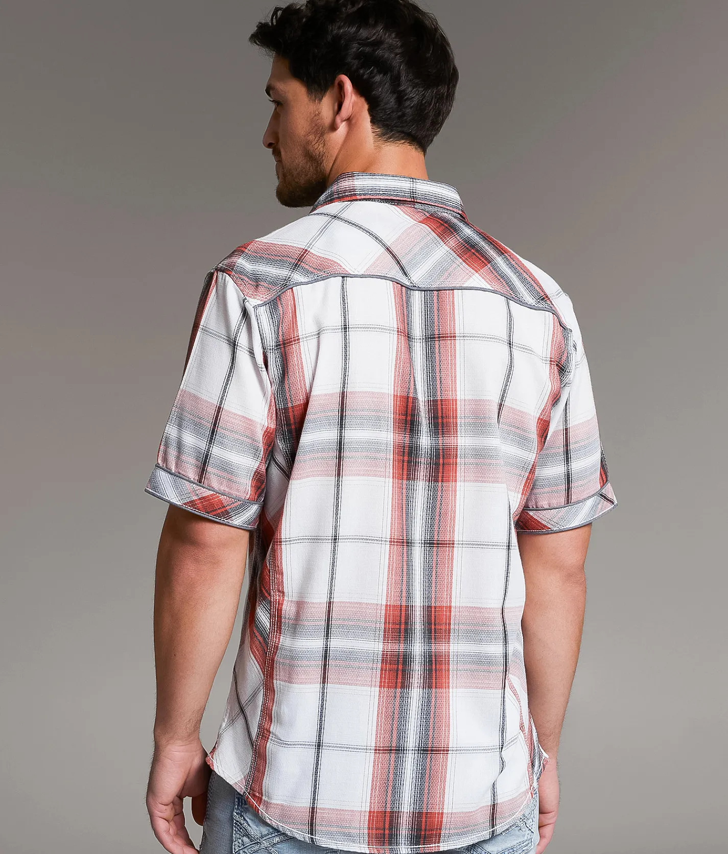 Tops | BKE Athletic Plaid Shirt White Red Black