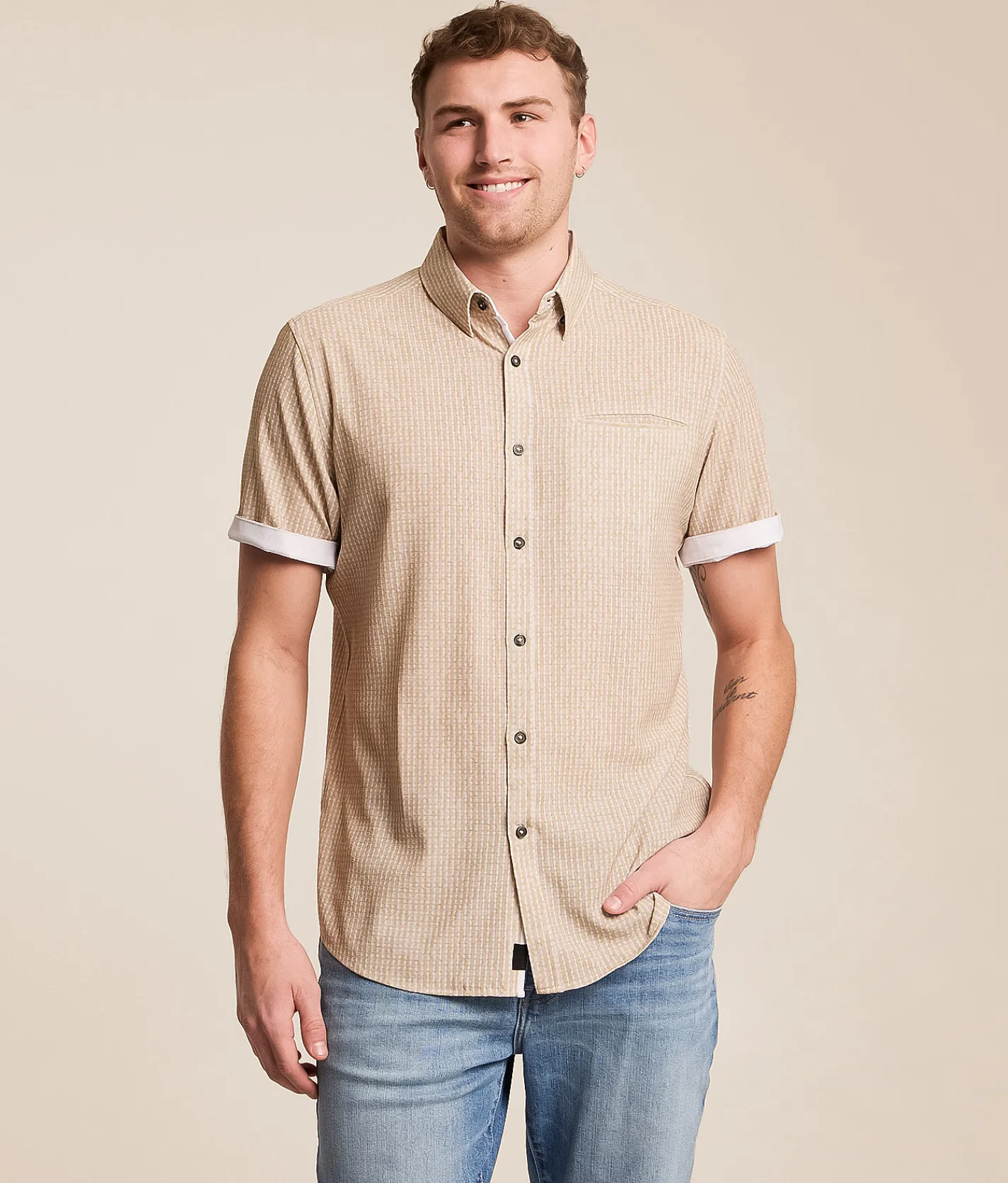 J.B. Holt Athletic Striped Performance Stretch Shirt Brown White Online