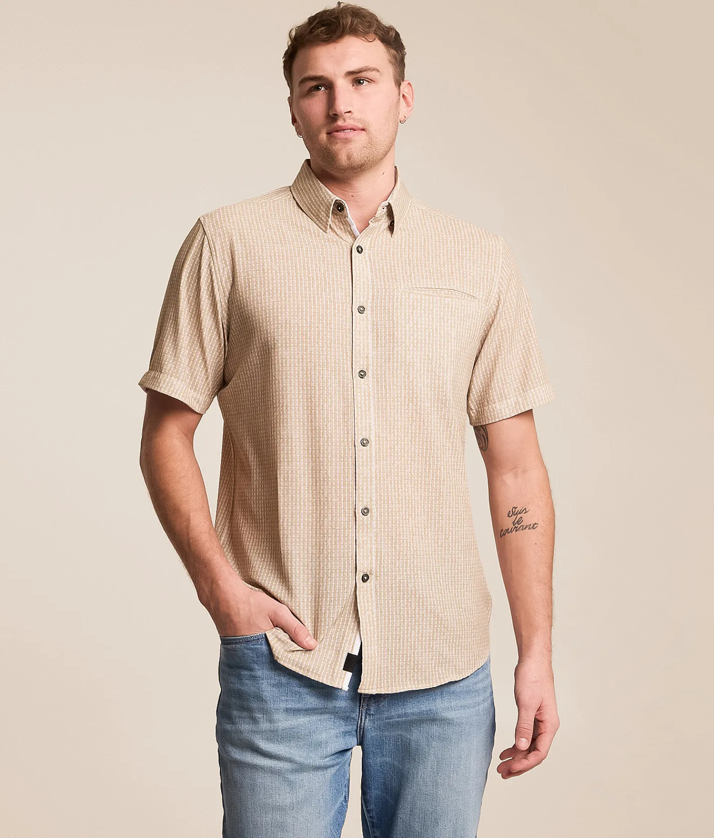 J.B. Holt Athletic Striped Performance Stretch Shirt Brown White Online