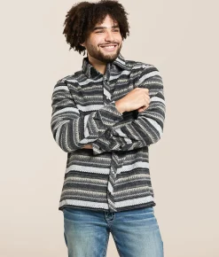 Tops | Departwest Athletic Stripe Flannel Shirt Black Tan
