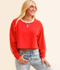 FITZ + EDDI Athletic Stripe T-Shirt High Risk Red Discount
