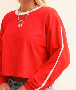 FITZ + EDDI Athletic Stripe T-Shirt High Risk Red Discount