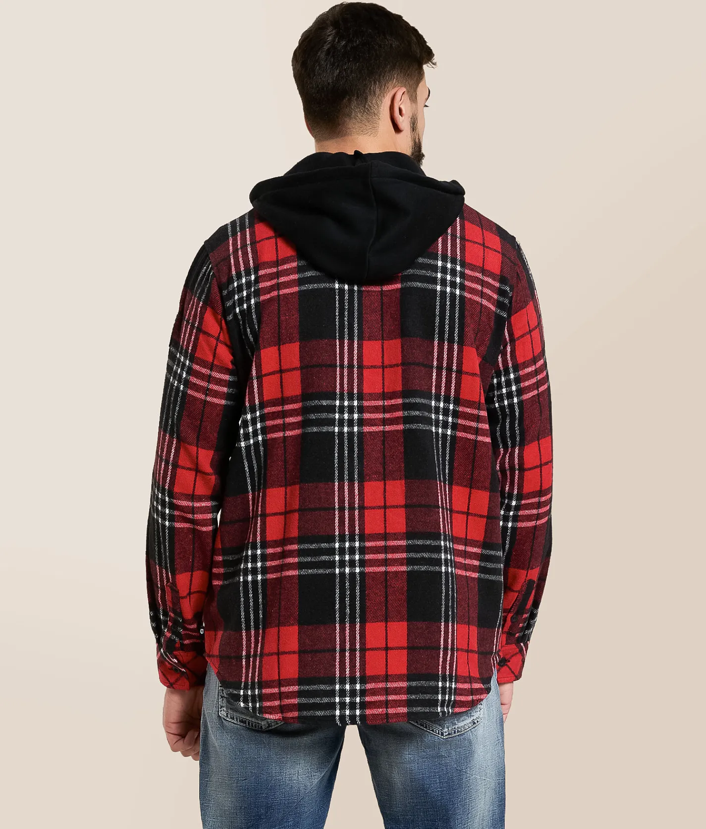 Howitzer Attack Hooded Flannel Shirt Red Black White