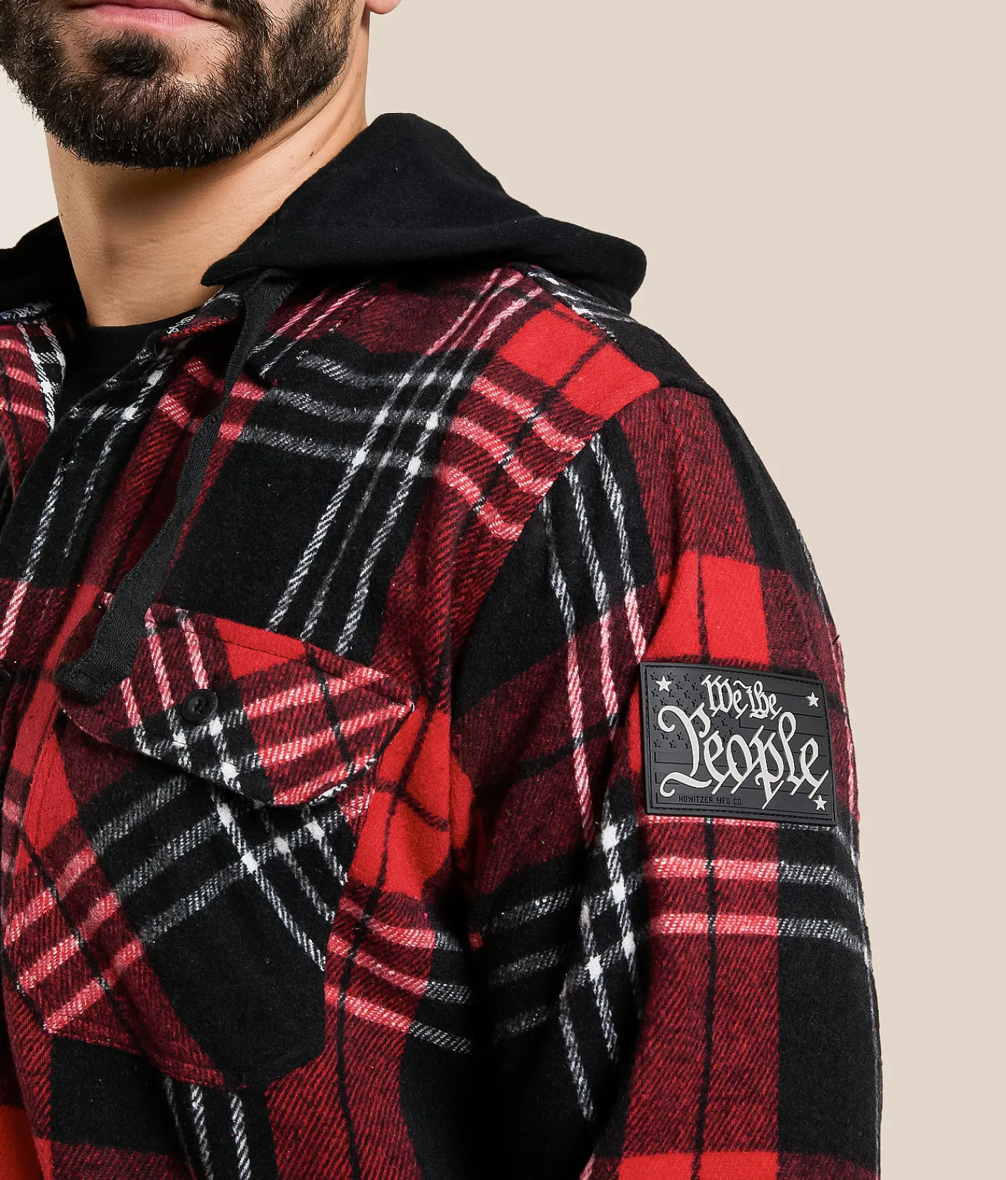 Howitzer Attack Hooded Flannel Shirt Red Black White