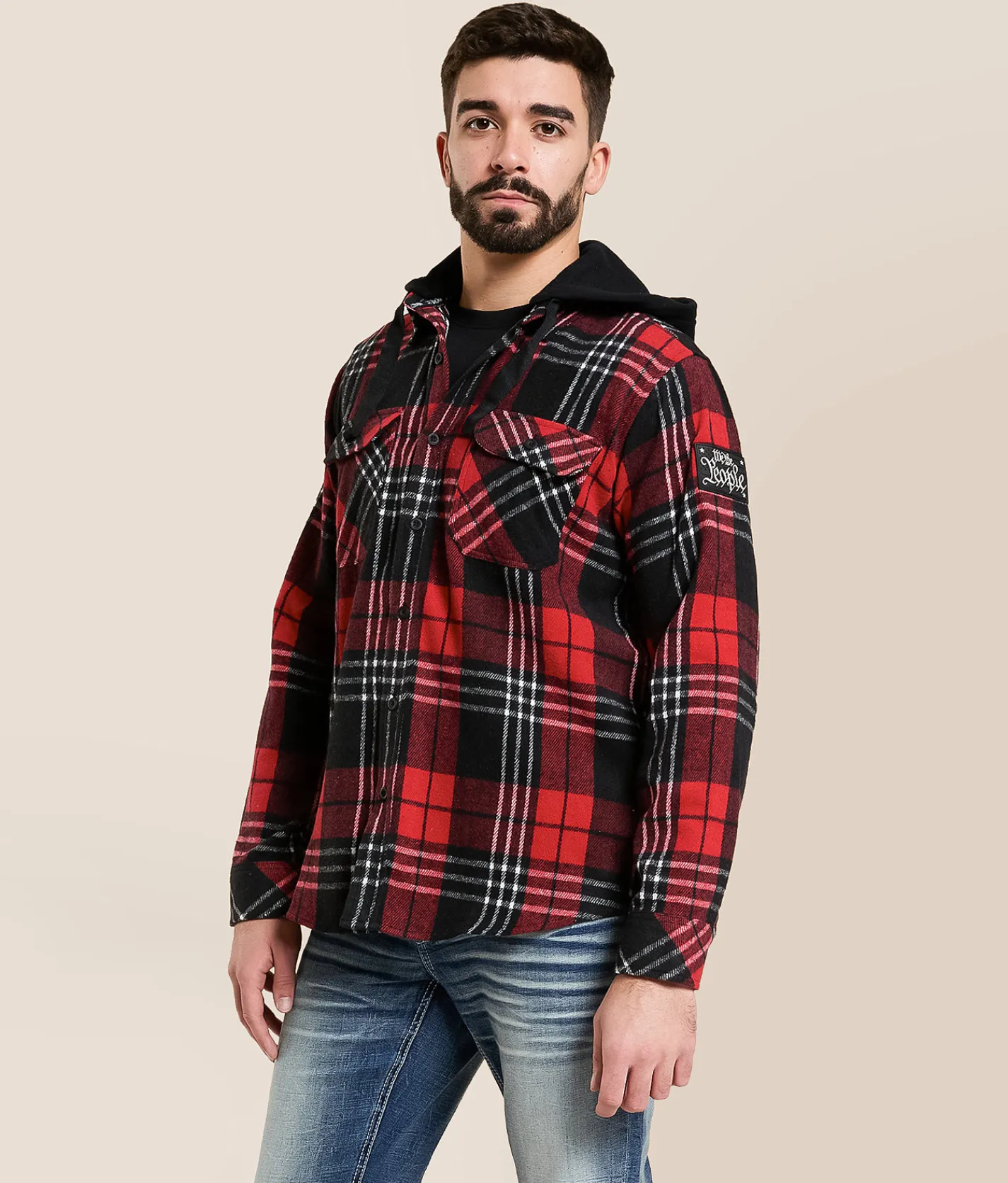 Howitzer Attack Hooded Flannel Shirt Red Black White