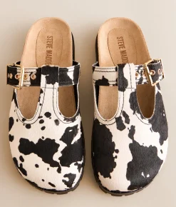 Steve Madden Atticus Leather Cut-Out Clog Cow Print Outlet