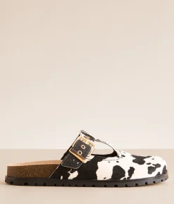Steve Madden Atticus Leather Cut-Out Clog Cow Print Outlet