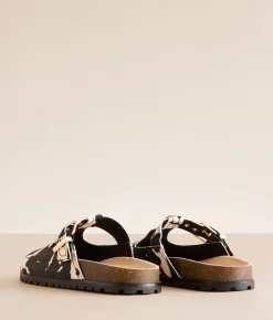 Steve Madden Atticus Leather Cut-Out Clog Cow Print Outlet