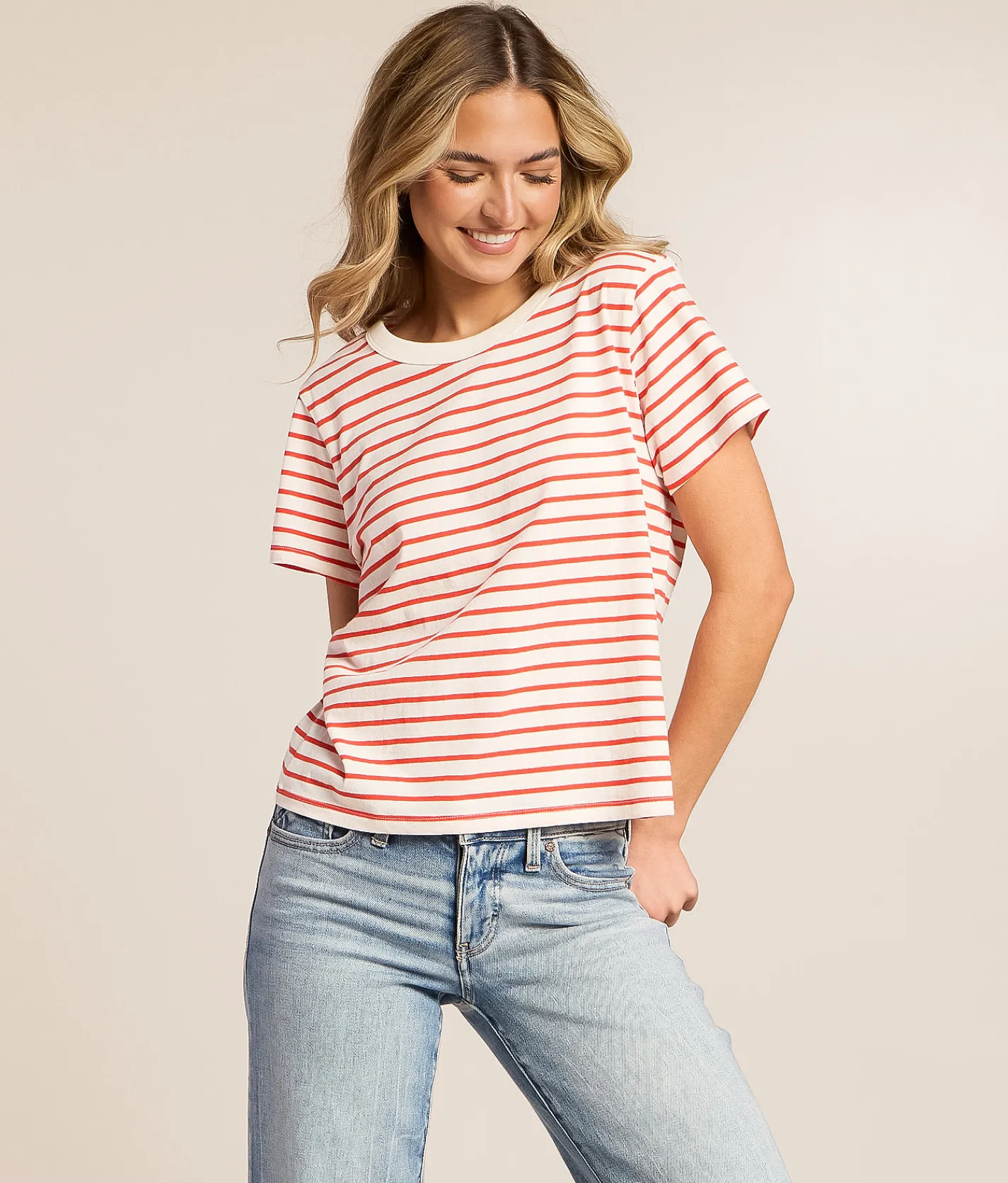 White Crow Audrey Striped T-Shirt Lychee