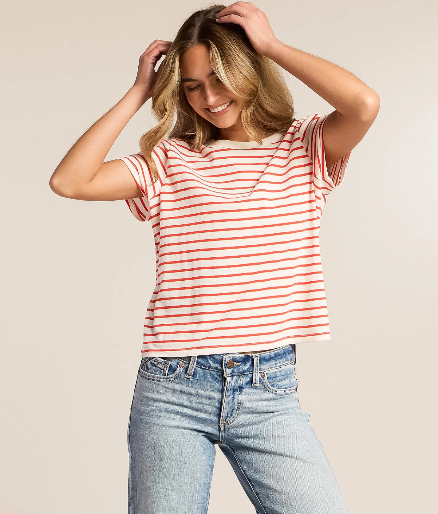 White Crow Audrey Striped T-Shirt Lychee