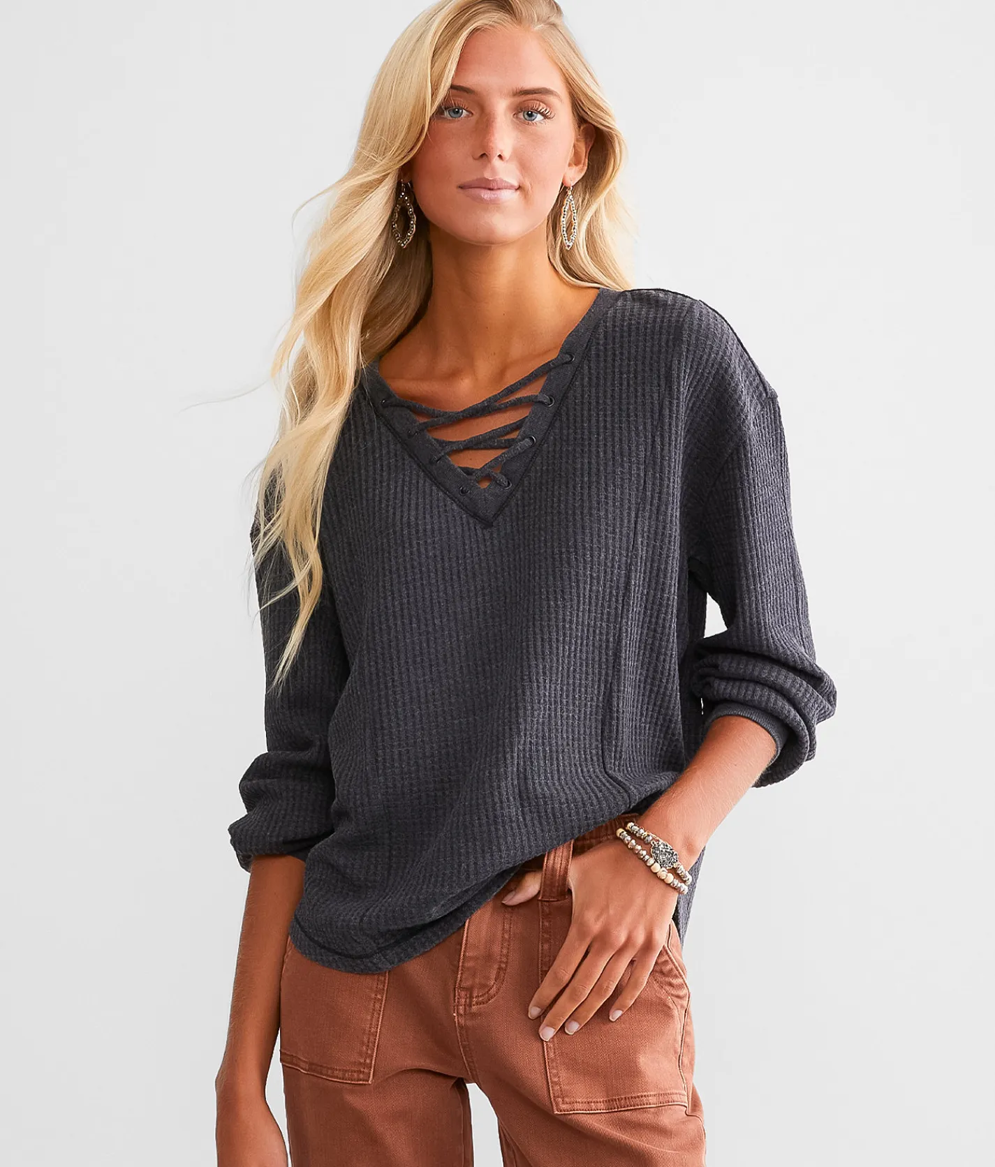White Crow Audrey Waffle Knit Top White