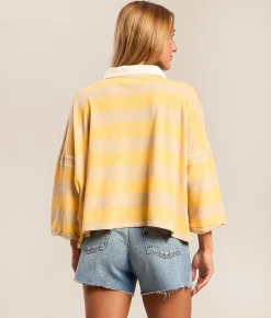 Free People Auggie Polo Oat Latte Yellow Combo Outlet