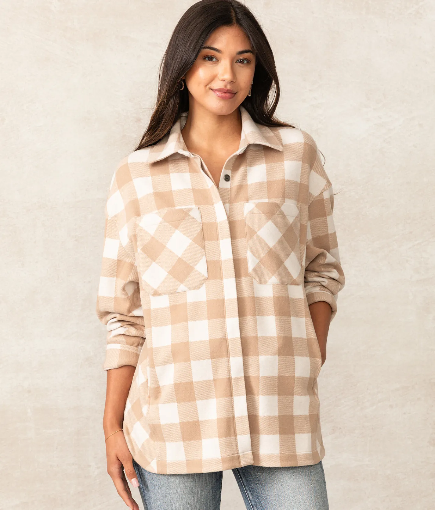 Buckle Black Aurora Plaid Knit Shacket Natural Cream Hot
